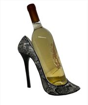 Shoe Wine Bottle Holder Stiletto Snakeskin Look Grey Black  8" High Poly Stone image 3