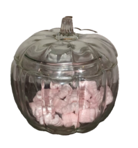 Vintage Anchor Hocking Clear Glass Pumpkin Candy Apothecary Jar with Lid - $331.26 MXN