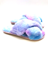 A.LEE  Crisscross Fluffy Slippers- Purple &amp; Blue, US 8.5-9 / EU 40-41 - £13.64 GBP