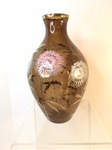 Antique Moser Smoke Crackle Glass Vase Enameled Chrysanthemums Gold Leaves 12” - £83.73 GBP
