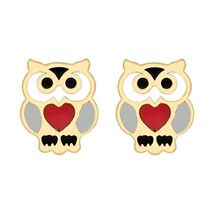 Carissima Gold 9 ct Yellow Gold with Red Enamel Heart Owl Shape Stud Ear... - $281.00