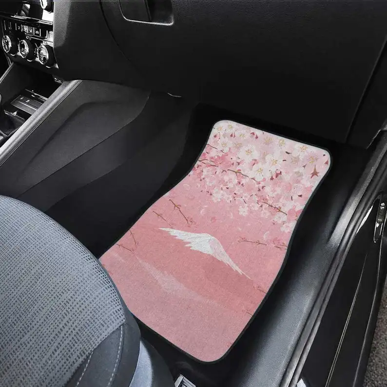 Kawaii Japanese mount Fuji Cherry Blossom car floor mats, Cute Pink Japanese - £47.41 GBP