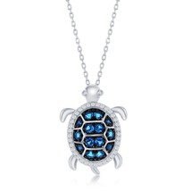 Sterling Silver Blue Spinel and White CZ Turtle Necklace - £48.75 GBP