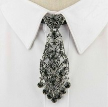 Stunning Unisex Silver Plated Celebrity Crystal Neck Tie Design Event Party Wear - £23.98 GBP