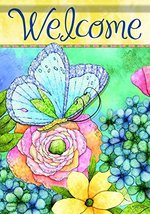 Welcome Butterfly Bloom Spring/Summer House Flag-2 Sided Message, 28&quot; x 40&quot; - £21.18 GBP
