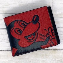 Coach Disney Mickey Mouse X Keith Haring 3 In 1 Wallet Red Black Leather... - $225.72