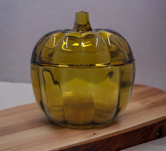 Amber Anchor Hocking 1990&#39;s Glass Lidded Pumpkin Jar - £19.80 GBP