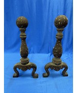 Vintage Pair  17" Tall Cast Iron Cannon Ball Fireplace Andirons Fire Dogs - €76,53 EUR