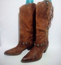 Reba Women&#39;s Western Cowboy Boots Fringe Pointed Heel Tall Turquoise Stone - $56.95