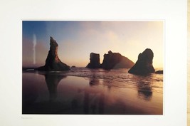 Tom Adams Photography Bandon Beach Sunset Rocks Oregon Matted Photo Art 16x20 - £43.11 GBP