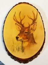 Paul Whitney Antlered Deer Wood Slice Art VTG Wall Plaque 16&quot; Big Rack Buck - £38.85 GBP
