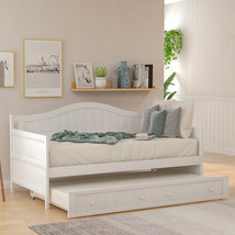 Twin Wooden Daybed with Trundle Bed, Sofa Bed for Bedroom Living Room,White - £367.59 GBP