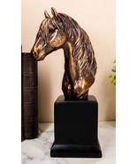 Rustic Western Long Mane Horse Stallion Head Bust 9&quot;H Figurine With Trop... - $88.84 CAD