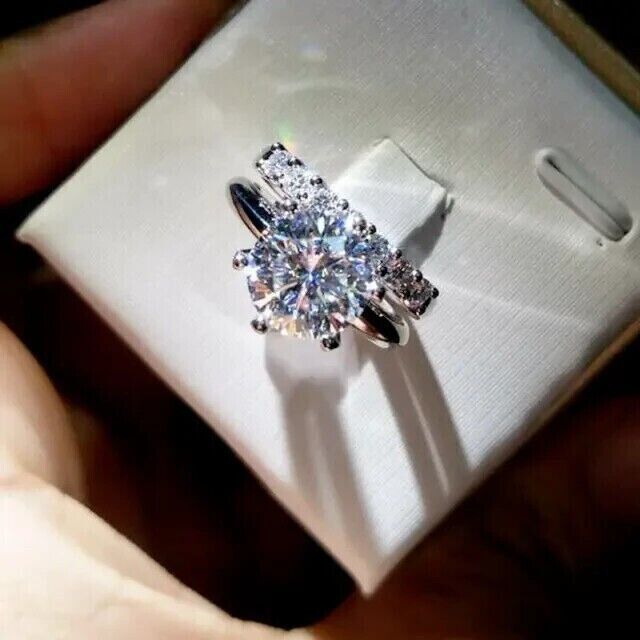 2.50Ct Round Cut Moissanite Engagement Bridal Set Ring 14k White Gold Plated Item image 4