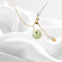 Bundle Of 3 14kt Gold Disc Donut Shaped Green Real Jade Pendant Silver Necklace - £94.40 GBP