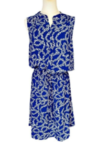 Liz Claiborne Shirt Dress Size 12 Blue White Womens Chain Pattern Open V... - £12.81 GBP