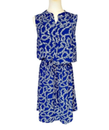 Liz Claiborne Shirt Dress Size 12 Blue White Womens Chain Pattern Open V... - £12.72 GBP
