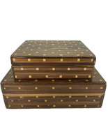 Vintage Wood Reed Handmade Nesting Trinket Boxes Set of 2 Lined Philippines - $46.26 CAD