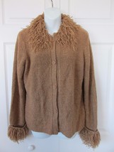 KATHIE LEE Collection Brown Button Down Boucle Textured Lion Mane Sweater SM 4-6 - £19.78 GBP