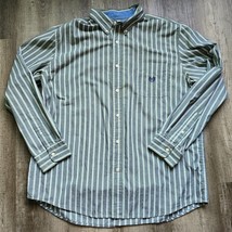 Chaps Easy Care Green Shirt Mens Size Extra Large Button Down Vertical Stripes - £19.87 GBP