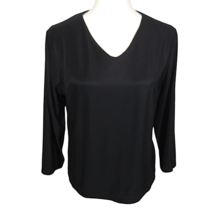 Vintage Koret Black Slinky Fabric Modest V Neck Long Sleeve Top Size M Petite - $19.99