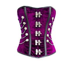 Purple Corset Velvet Black Leather Stripe Chains Goth Halloween Costume Overbust - £62.72 GBP