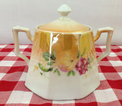   Germany Vintage Yellow Flowered Lusterware Covered Sugar Bowl  - £11.02 GBP