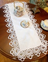 White Runner, Cotton Runner, Guipure White Lace, Vintage Style Doily, 12x36&#39;&#39; - £30.84 GBP