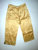 New NWT Designer Natori Gold Silk Pants Womens XS Lounge Sleep Crop Date Cool  - £235.82 GBP