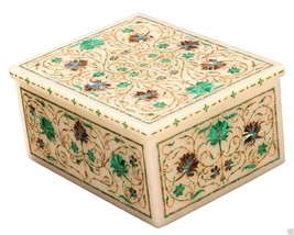 4&quot;x3&quot;x2&quot; Marble Jewelry Trinket Box Pietra Dura Malachite Mosaic Home Decor Art - £214.15 GBP