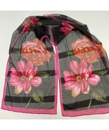 Rectangle Scarf Floral Sheer with Rolled Edges Striped Large Flowers 57&quot;... - $9.89