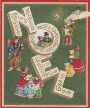 Vintage Christmas Card Noel Old Fashioned Carolers Singing Cello 1950&#39;s - £5.51 GBP
