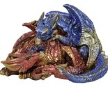 Metallic Iridescent Red and Blue Dragon Family Sleeping Peacefully Figurine - $22.99