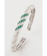 Sterling Silver Judith Ripka Hinged Cuff Bracelet w/ Three Rows Emeralds - €906,80 EUR