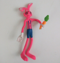 Vintage Rubber Easter Bunny Wearing Suspenders With Carrot 5.5&quot; Bendable... - $5.93