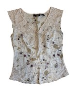 Women’s Express 2004 Floral Cream Cotton Lace Blouse Tank Top Y2K Size 6 - $34.28 CAD