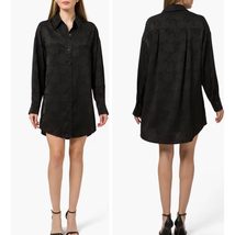 WAYF Womens Shirt Dress Black Floral Stretch Button Collar Long Sleeve S... - $29.60