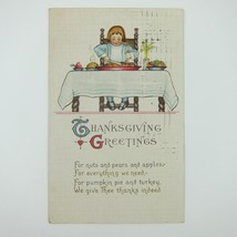 Thanksgiving Postcard Boy Eating Turkey Dinner at Table Antique 1915 - £7.82 GBP