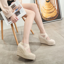 New Autumn Round Toe Fashion Platform High Heels Women&#39;s Straw Woven Design Cros - £43.40 GBP