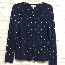 Charter Club Womens Cardigan Sweater Blue Polka Dot Long Sleeve Jewel Ne... - $14.84
