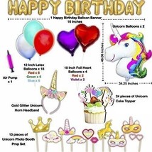 Unicorn Party Supplies Balloons Banners Photo Props Headband Cupcake Toppers - £14.67 GBP