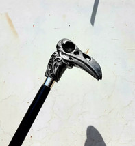 Heavy Raven Skull Handle With Black 2 fold Wooden Walking Cane Metal Handle - $56.35