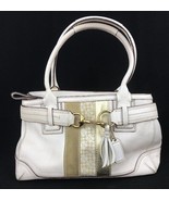 Vintage Coach Off White Leather Satchel Shoulder Bag Signature Print J0669-10551 - $37.17