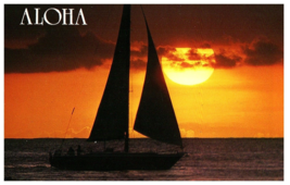 Aloha Sail Boat at Sunset Hawaii Postcard 1986 - £5.49 GBP