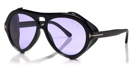 Tom Ford Neughman Pilot Unisex Sunglasses FT0882 01Y Shiny Black W/ Violet Lens - £234.45 GBP