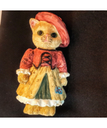 Kitty Cat Figurine Peasant Kitten Rose Hat Patchwork Dress 4&quot; Resin Oran... - $18.96 CAD