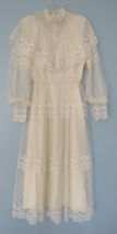 Victorian wedding dress ANTIQUE EARLY 1900s White Sheer Lace Beaded Larg... - £74.63 GBP