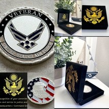 NEW USAF U.S. Air Force Veteran with eagle and flag Challenge Coin With Case - £19.45 GBP