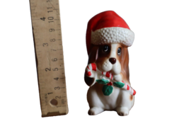 Lefton Basset Hound Dog XH7069 Santa Hat Candy Cane Christmas Ceramic Japan VTG - £15.63 GBP