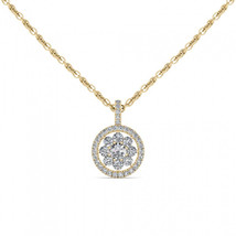 10K Yellow Gold 2/5ct TDW Diamond Cluster Halo Necklace - £295.75 GBP